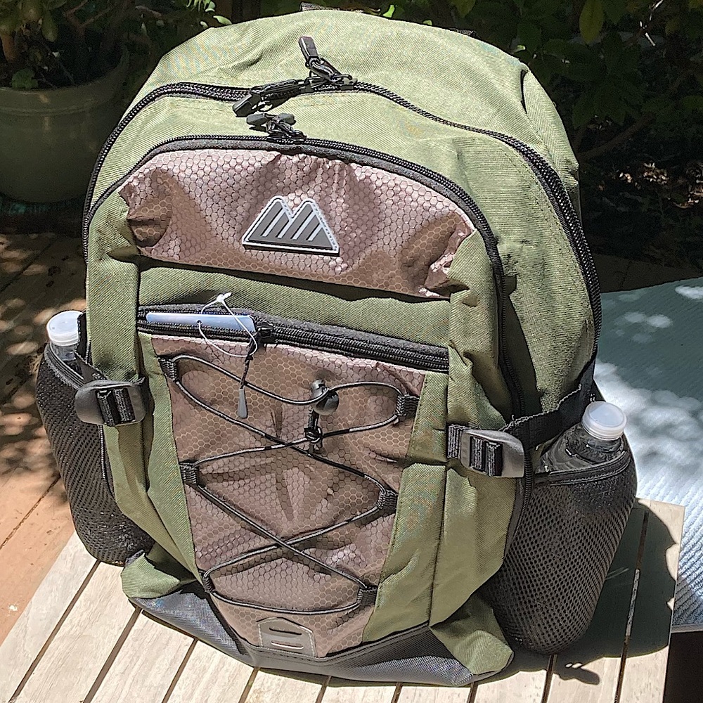 Backpack Avocado Green Reflective Grey Black Trim Side Pockets New